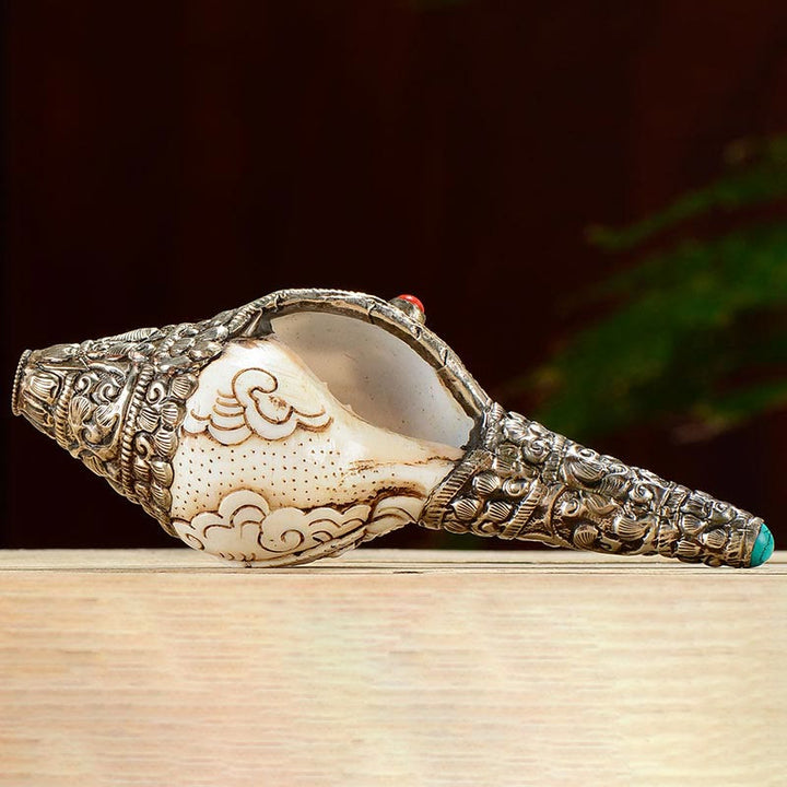 Tibetische handgefertigte gravierte Shankha-Buddha-Muschelmuschel, Reichtum, positive Dekoration - image 18