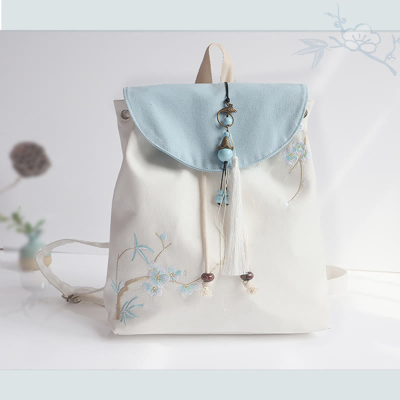 Handgemachter, bestickter Canvas-Rucksack mit Buddha Stones und großer Kapazität - Pflaumenblütenbambus - image 41