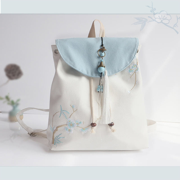 Handgemachter, bestickter Canvas-Rucksack mit Buddha Stones und großer Kapazität - Pflaumenblütenbambus - image 41