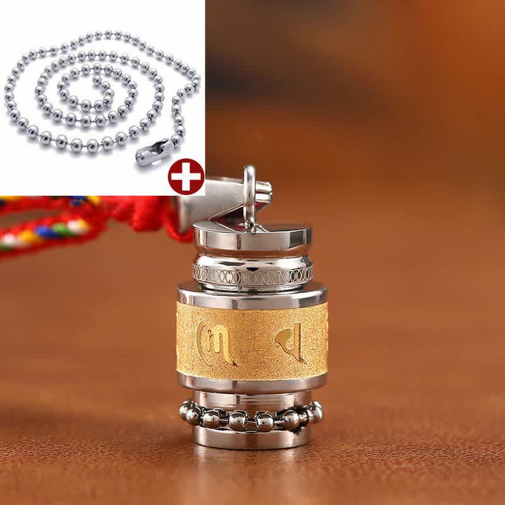Buddha Stones ​​Tibet Om Mani Padme Hum Shurangama Mantra Titan Stahl Weisheit Amulett Halskette Anhänger - 1,2 cm * 1,8 cm - Gold - Bunte Schnur- und Perlenkette - image 5