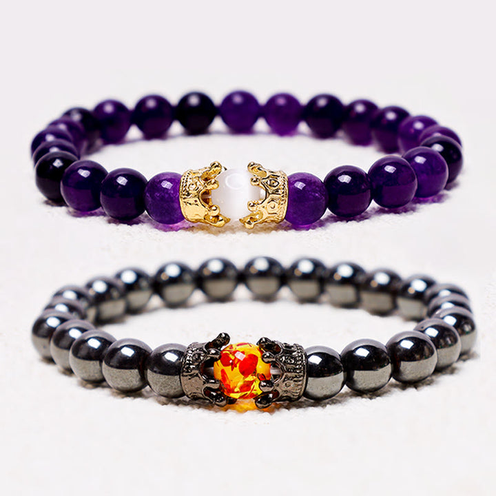 Buddha Stones Naturstein King&amp;Queen Crown Healing Energy Beads Paar Armband