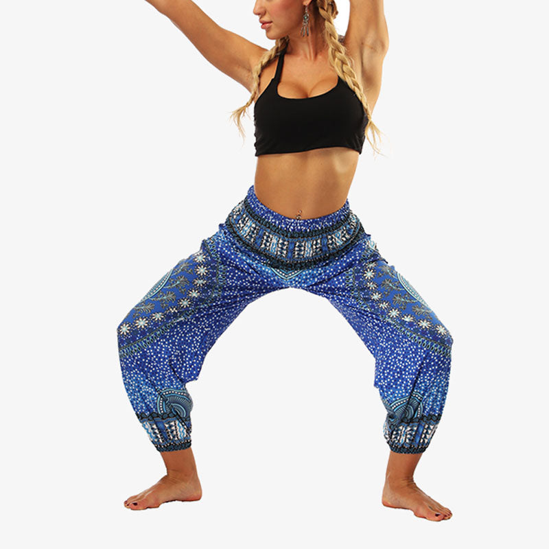 Buddha Stones Hippie-Hose, Baggy-Boho-Lounge-Hose mit hoher Taille und Taschen, Damen-Yogahose