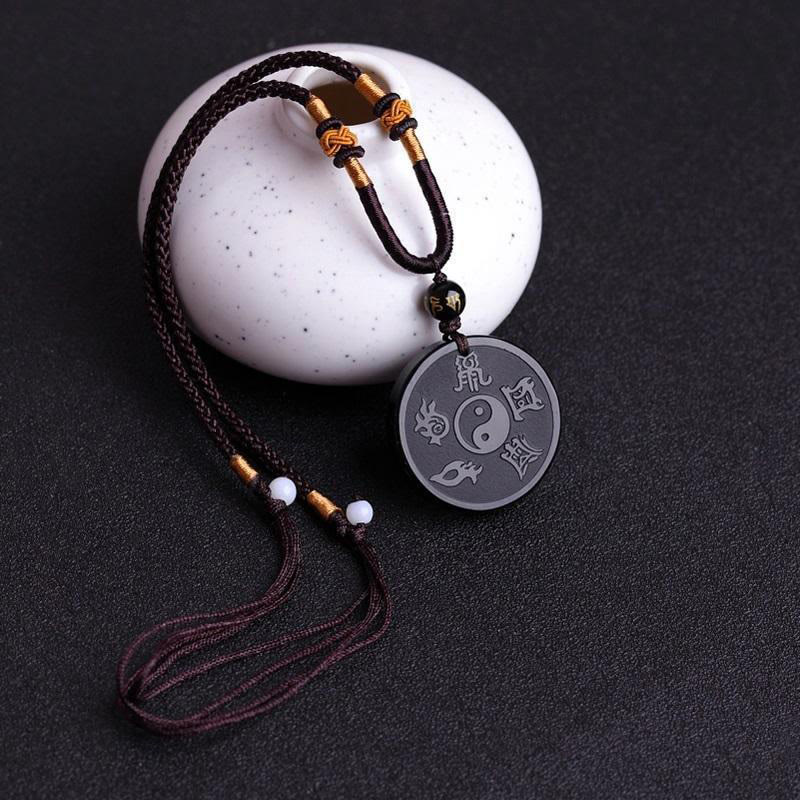 Buddha Stones, natürlicher schwarzer Obsidian, Taoismus, fünf heilige Berge, Mantra mit neun Charakteren, geschnitzt, Stärke, Yin-Yang-Halskette, Anhänger, Schlüsselanhänger - image 3