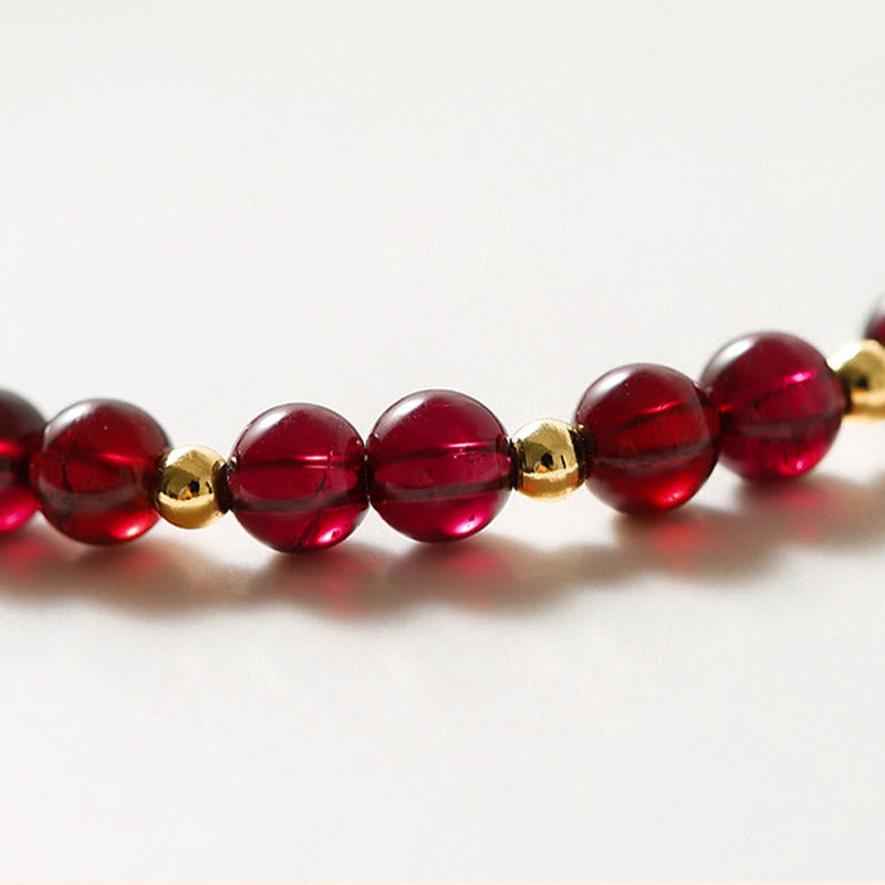 Buddha Stones 14K Gold Natürliches Granat-Zinnober-Blumen-Ruhe-Armband - image 8