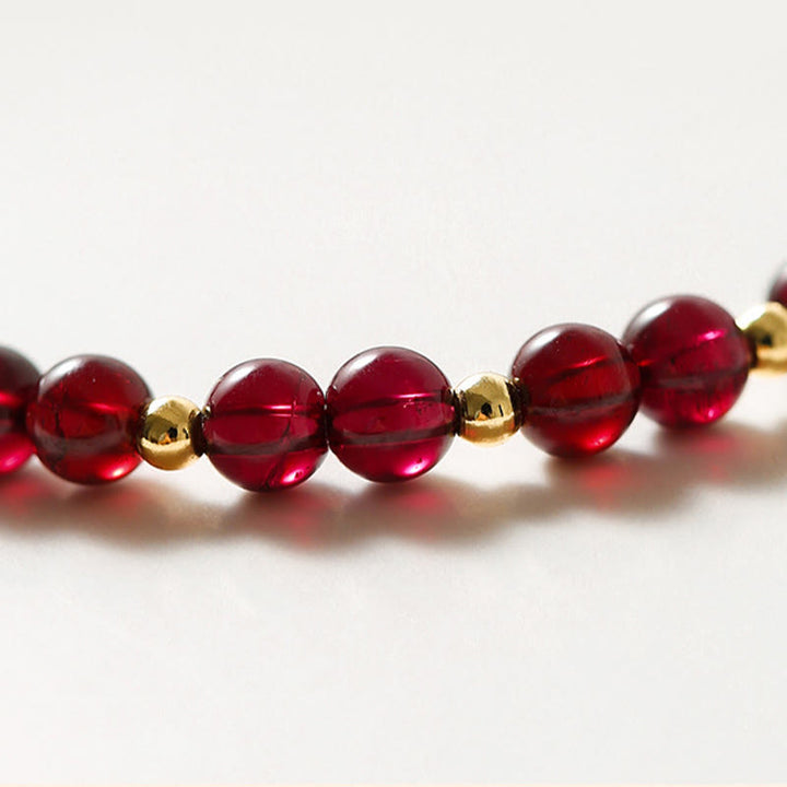 Buddha Stones 14K Gold Natürliches Granat-Zinnober-Blumen-Ruhe-Armband - image 8