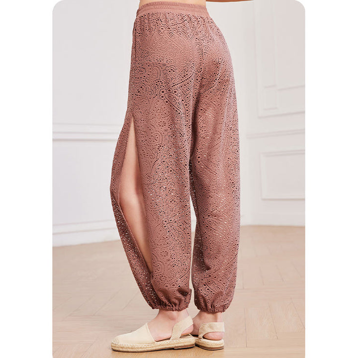 Buddha Stones Cashew Flowers Pattern Lockere Haremshose Damen Yogahose mit seitlichem Schlitz