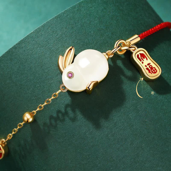 Buddha Stones – Jahr des Kaninchens – Weiß Jade-Glücks-Armband mit roter Schnur