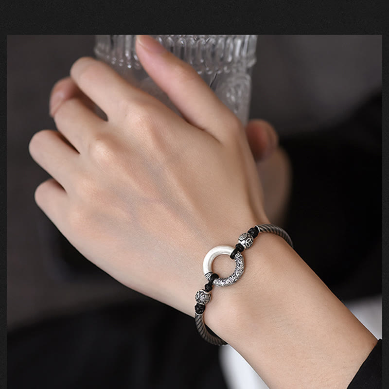 Buddha Stones 999 Sterling Silber Friedensschnalle mit Fu-Zeichen, Kupfermünze, Glückswolken-Armband - image 13