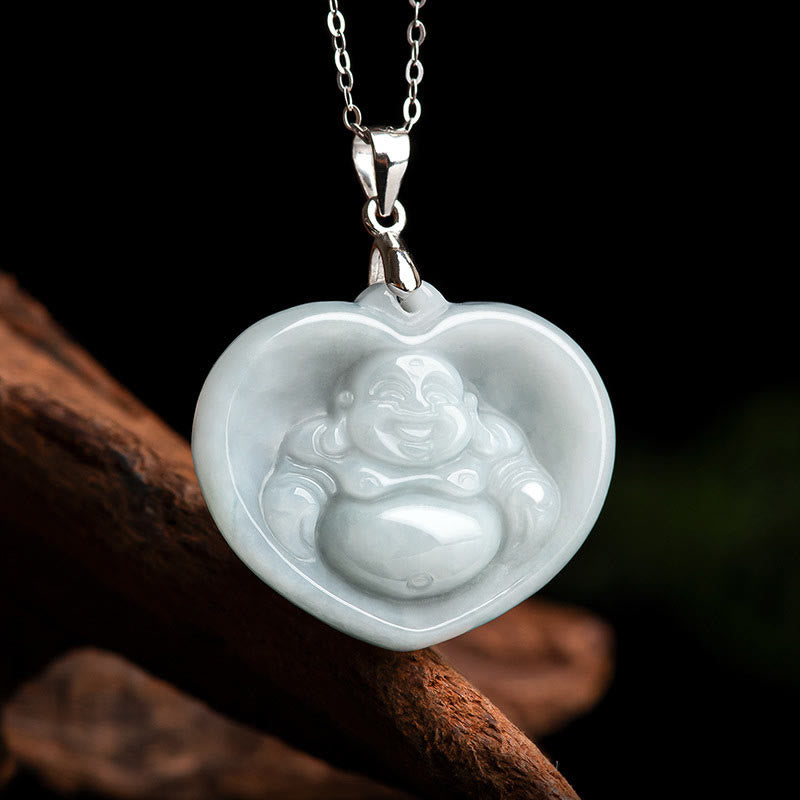 Buddha Stones 925 Sterling Silber Lachender Buddha Weiß Jade Glückssegen Halskettenanhänger - image 10