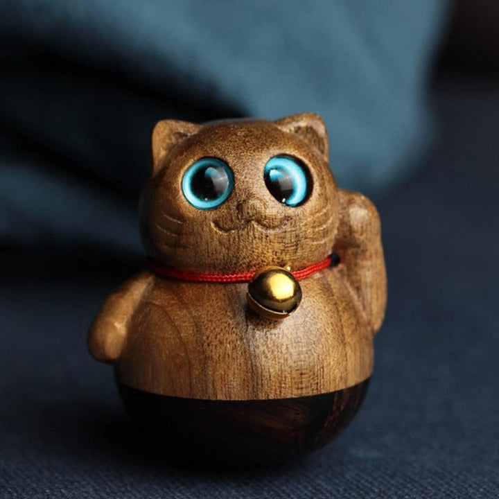 Buddha Stones Mini Glückskatze Kätzchen Phoebe Zhennan Segensdekoration aus Holz