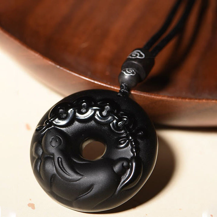 Buddha Stones, chinesisches Sternzeichen, natürlicher schwarzer Obsidian, Friedensschnalle, Stärke-Halsketten-Anhänger - image 5