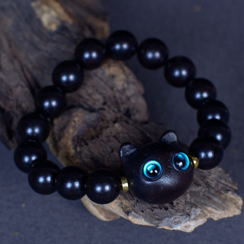 Buddha Stones, Ebenholz, Liuli-Glas, hübsches Katzen-Peace-Balance-Armband - image 14