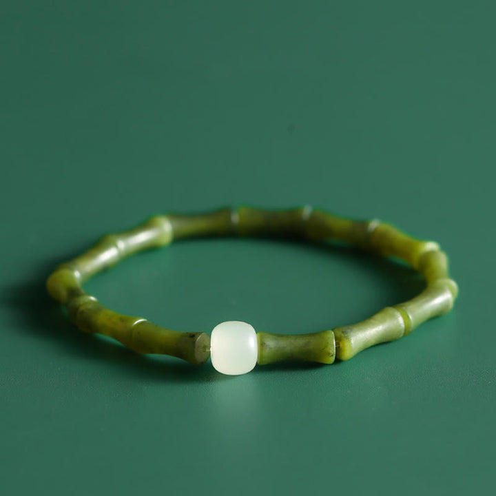 Buddha Stones, grünes Bambus-Jade-Muster, Glücks- und Fülle-Armband - Elastisches Armband aus grünem Bambus-Jade (Handgelenkumfang 14-15 cm) - image 2
