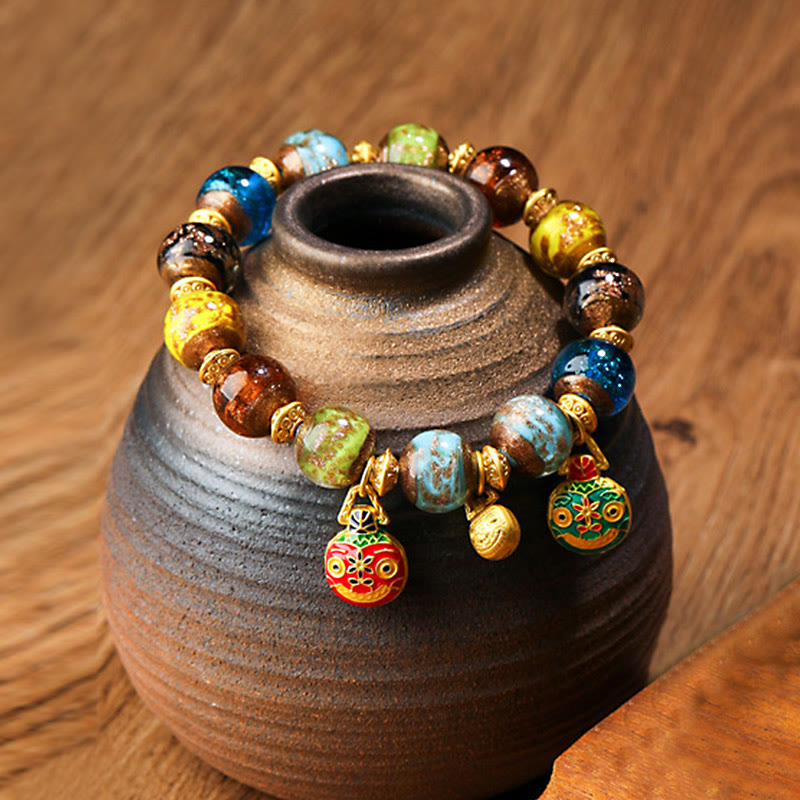 Buddha Stones Gold Schlucktier Familie Charm Liuli Glasperlen Glücksarmband - Mehrfarbig (zufällige Farbe) - Goldverschlingende Bestienfamilie - 12 mm - image 20