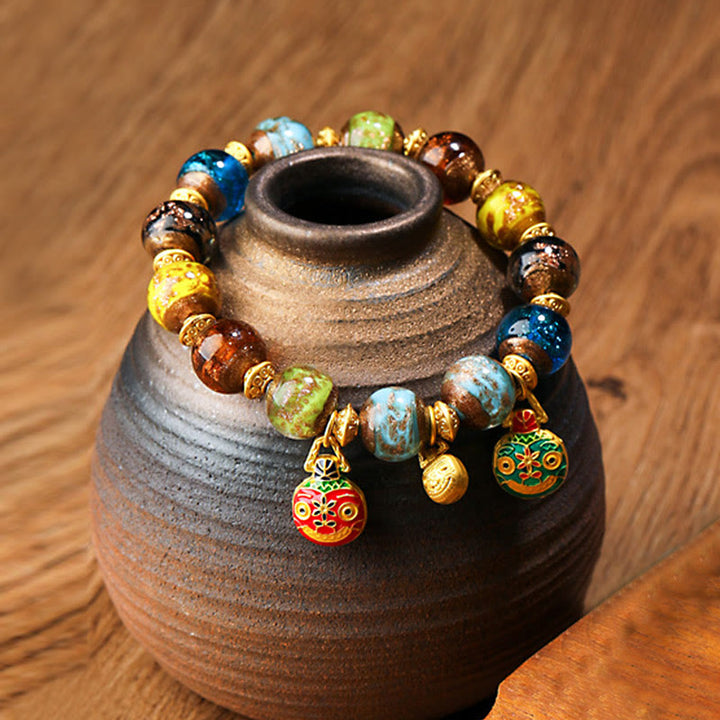 Buddha Stones Gold Schlucktier Familie Charm Liuli Glasperlen Glücksarmband - Mehrfarbig (zufällige Farbe) - Goldverschlingende Bestienfamilie - 12 mm - image 20