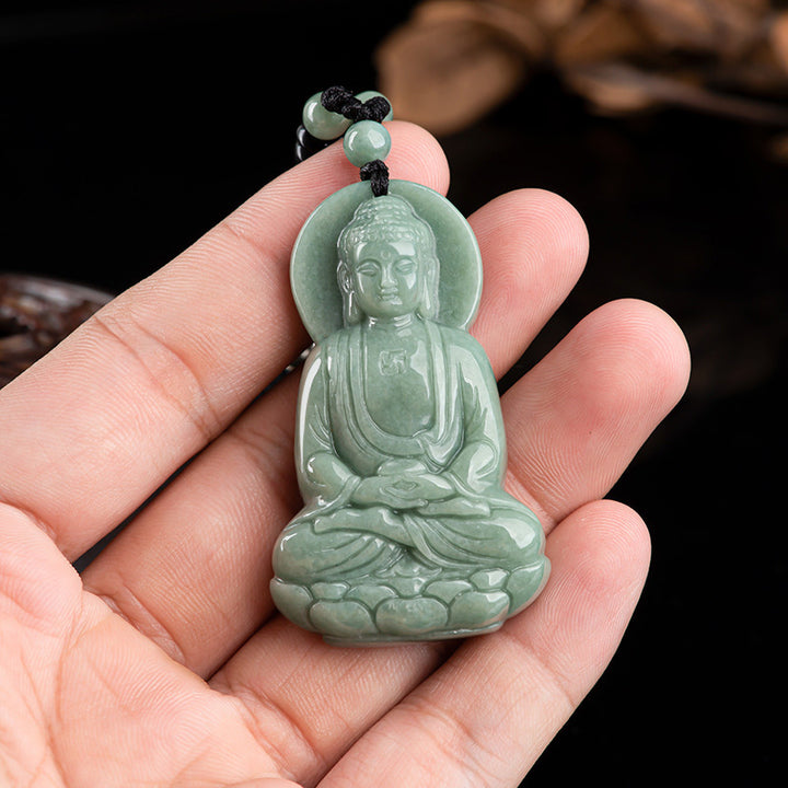 Buddha Stones Amitabha Buddha Jade Amulett Mitgefühl String Halskette