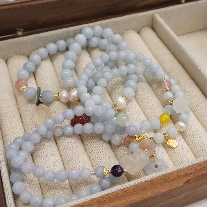Buddha Stones Natürliches Aquamarin-Chalcedon-Charm-Armband „Serenity Rabbit Gourd Cat“. - image 15