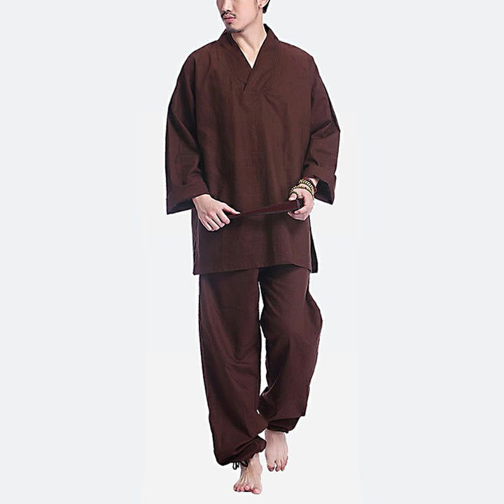 Buddha Stones, Meditation, Gebet, V-Ausschnitt, Design, Baumwollleinen, spirituelle Zen-Praxis, Yoga-Kleidung, Herren-Set - image 3