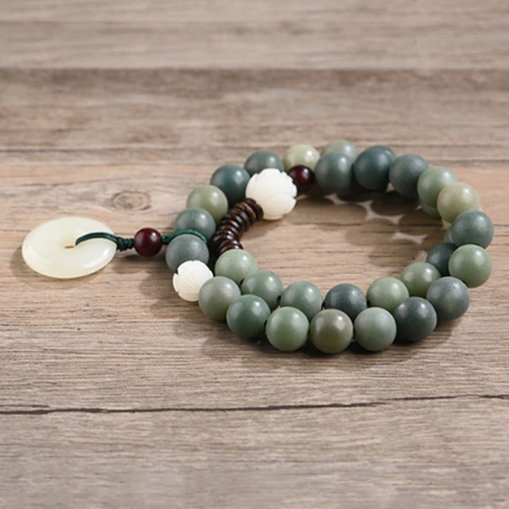 Buddha Stones Cyan Bodhi Seed Lotus Jade Peace Buckle Wisdom Double Wrap Armband - image 9