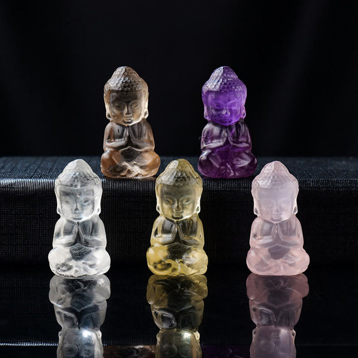 Buddha Stones, verschiedene Kristalle, Amethyst, rosa Kristall, Weiß Kristall, Citrin, Buddha, geschnitzt, spirituelle Heilung, Halskette, Anhänger, Dekoration