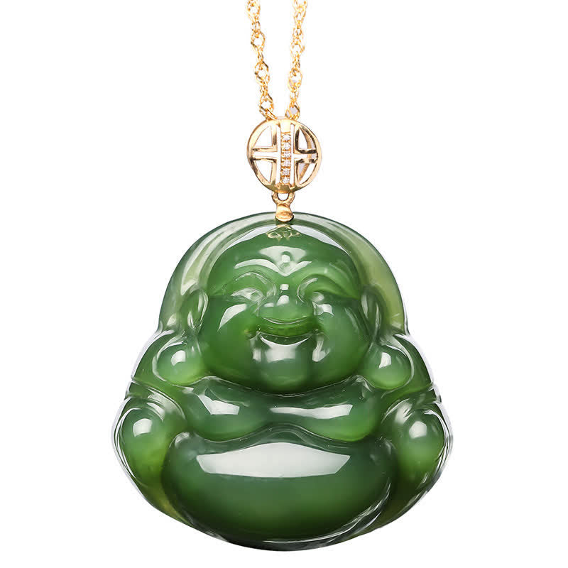 925 Sterling Silber Lachender Buddha Hetian Cyan Jade 18K Gold Success Halskette Kettenanhänger - image 9