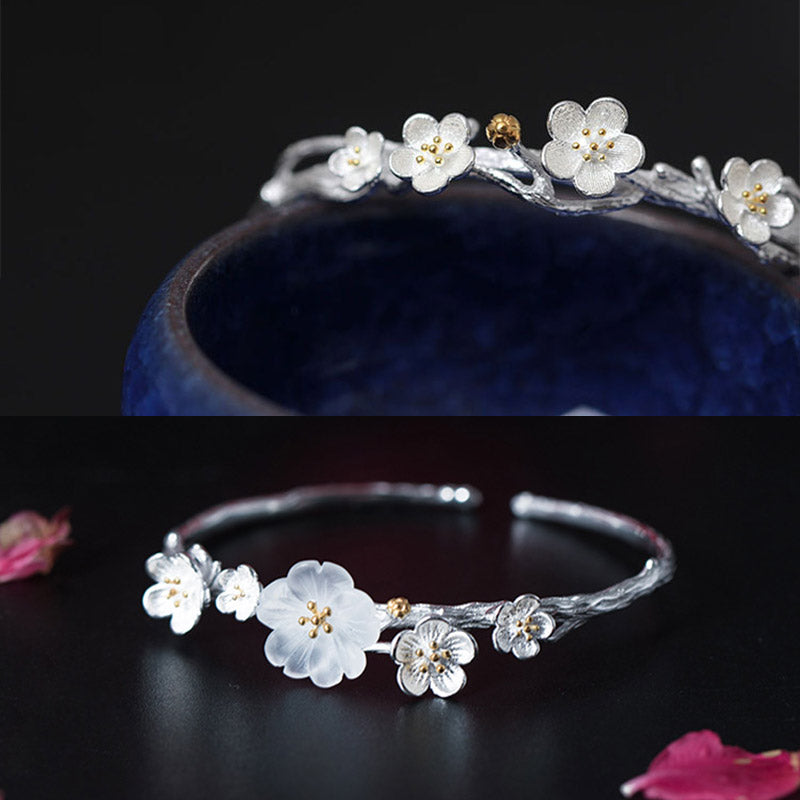 Buddha Stones 925 Sterling Silber Pflaumenblüten-Segen-Armband, verstellbarer Armreif - image 13