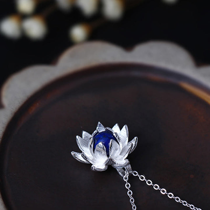 Buddha Stones 925 Sterling Silber Lazurit Lotusblume Selbstpflege-Halskettenanhänger - image 8