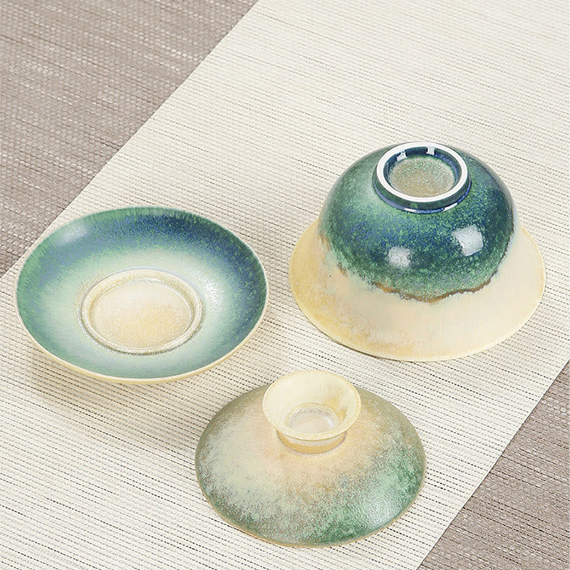 Buddha Stones Green Ocean Waves Design Porzellan Keramik Gaiwan Sancai Teetasse Kung Fu Teetasse und Untertasse mit Deckel - image 4