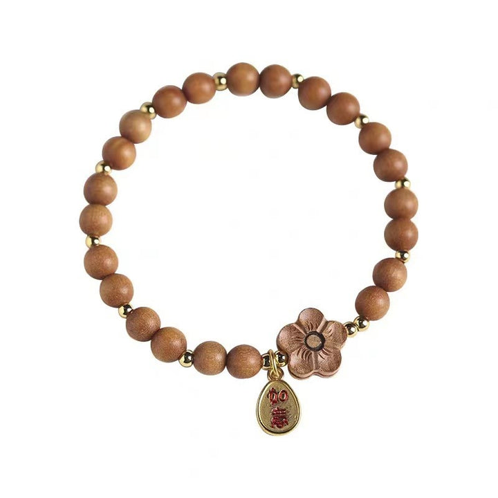 Buddha Stones Natürliches Sandelholz, Pfirsichblüte, kleines Blatt, rotes Sandelholz, Ruyi-Charm-Schutzarmband
