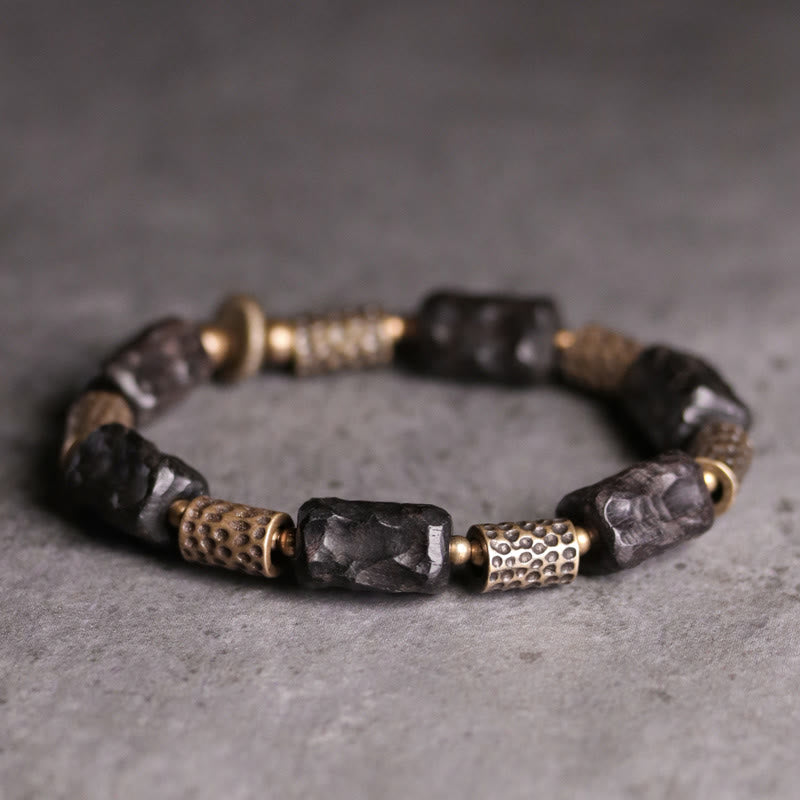 Buddha Stones Armband aus tibetischem Ebenholz und Kupfer – Symbol der Ruhe und des Friedens - 18 cm - Messingrohre - image 9