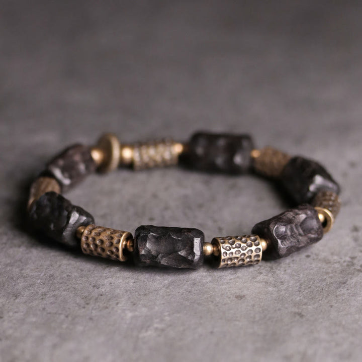 Buddha Stones Armband aus tibetischem Ebenholz und Kupfer – Symbol der Ruhe und des Friedens - 18 cm - Messingrohre - image 9