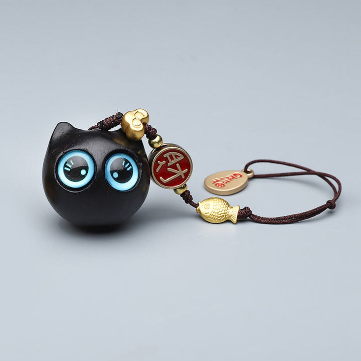 Buddha Stones Thuja Sutchuenensis Grünes Sandelholz Buchsbaum Mini Niedliches Tier Kaninchen Katze Hirsch Wal Wohlstand Telefon Hängende Dekorationen - Katze aus rotem Sandelholz mit blauen Augen, 2,8 x 2,6 cm - image 3