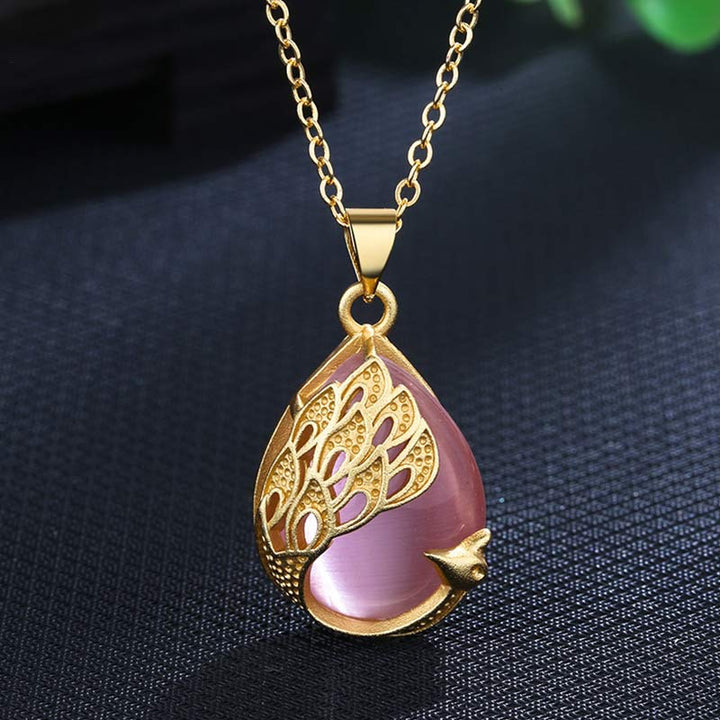 Halskettenanhänger aus rosafarbenem, kristallgrünem Chalcedon, Pfau, Kupfer, beruhigende Liebe - Rosa Kristall (Beruhigend ♥ Wärme) - image 0