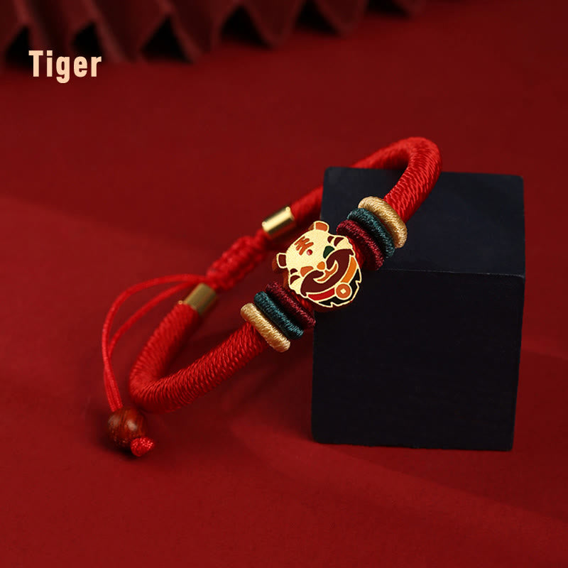 Buddha Stones Handgefertigtes geflochtenes rotes Armband aus 925er-Sterlingsilber, Jahr des Drachen, niedliches chinesisches Sternzeichen, Glück - Tiger (Handgelenkumfang 14–19 cm) - image 12