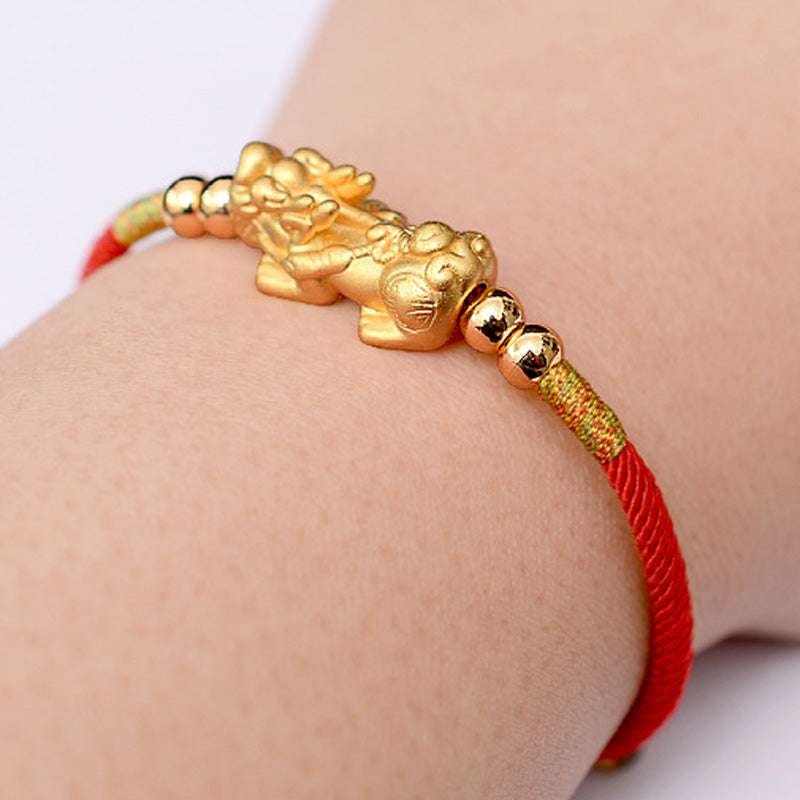 Buddha Stones 24K vergoldetes PiXiu Luck Red String Armband