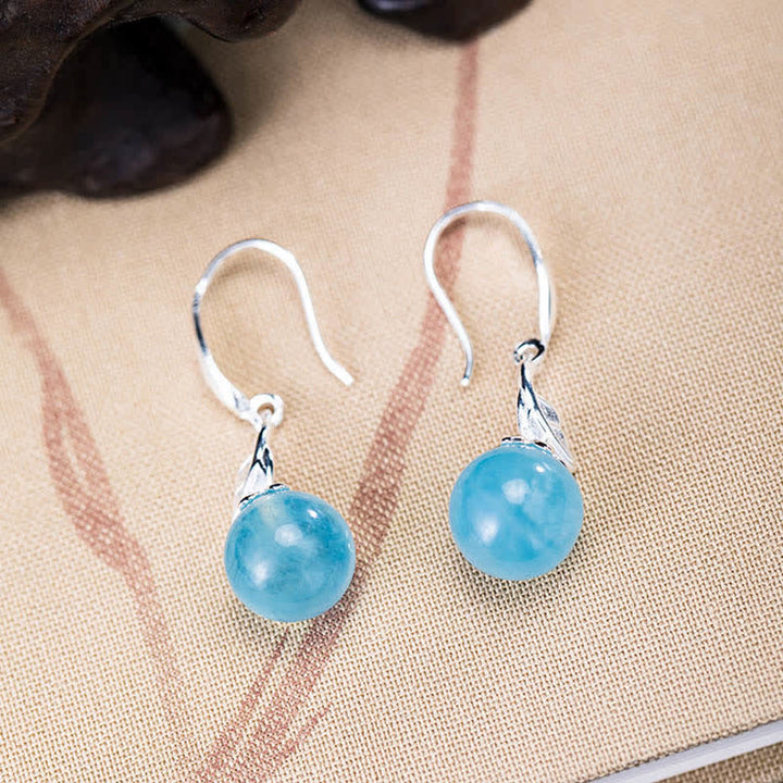 Buddha Stones 925 Sterling Silber natürliche Aquamarin Blatt Blume Frieden Ohrringe Halskette - image 2