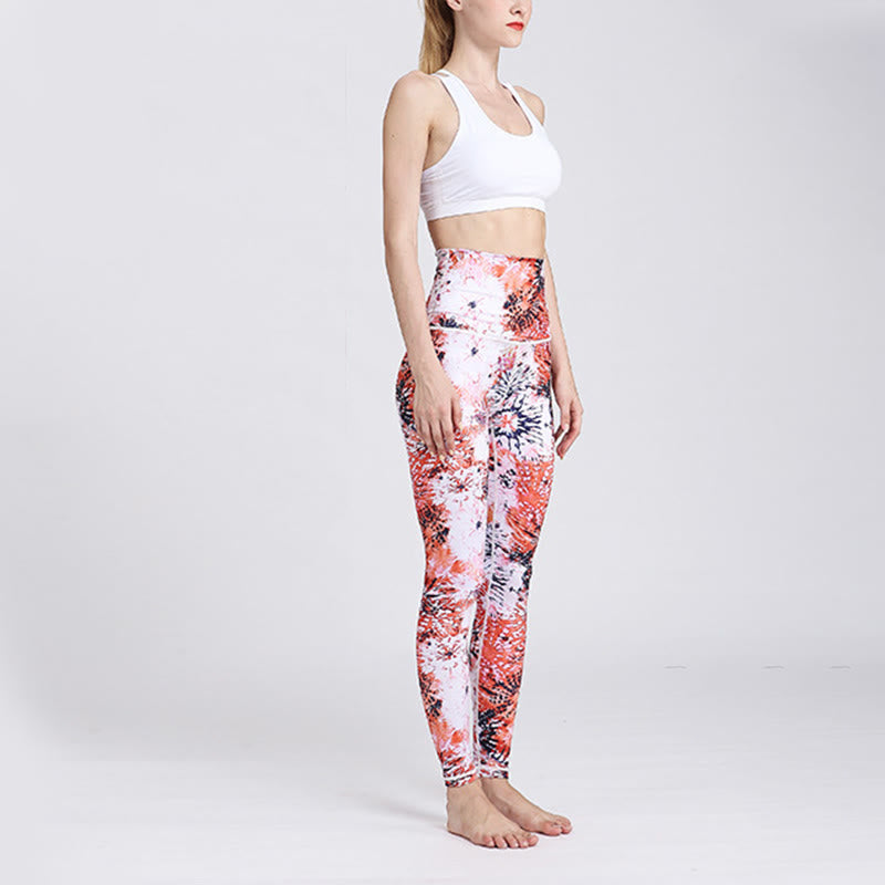 Buddha-Steine, Rot, Rosa, Blumen-Muster, Sport, Fitness, Yoga, hohe Taille, Leggings für Damen, Yogahose