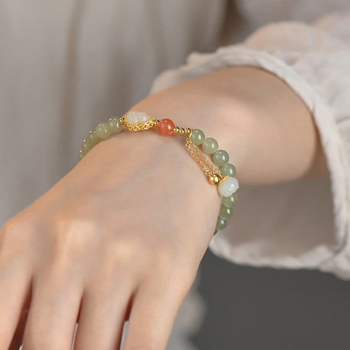 925 Sterling Silber Hetian Jade Kürbis Lotus Fülle Glücksarmband - image 7