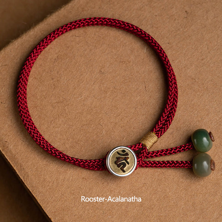Buddha Stones 925 Sterling Silber Handgefertigtes chinesisches Sternzeichen Natal Buddha Cyan Bodhi Samenschutz geflochtenes rotes Schnurarmband - image 9