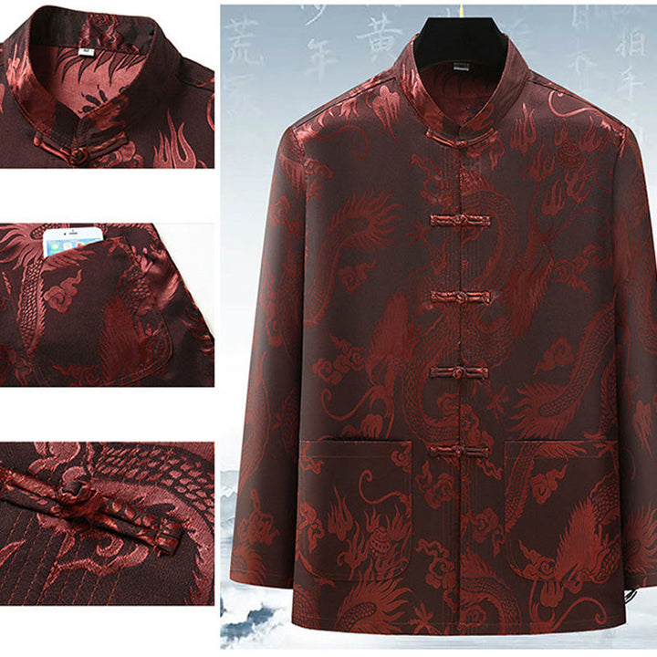 Buddha Stones Tang Anzug Männer Hanfu Chinesischer Drache Traditionelle Kleidung Kung Fu Hemd Uniform Langärmeliger Mantel Tops und Hosen Kleidung Herren Set - image 11