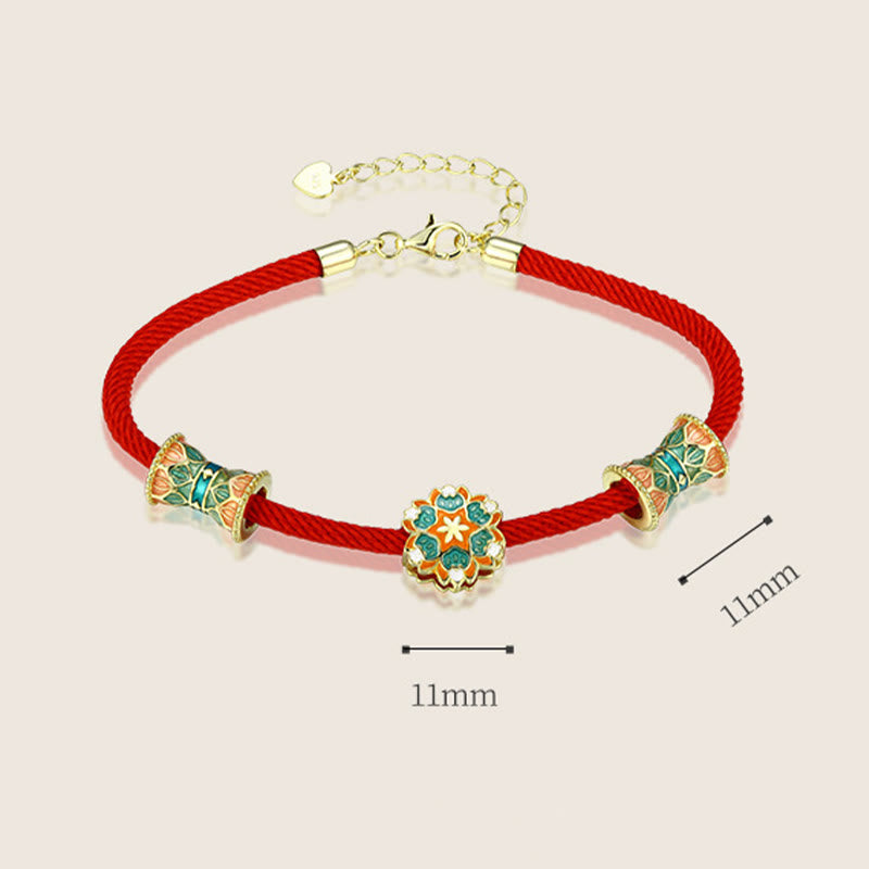 Buddha Stones Dunhuang 925 Sterling Silber Lotustrommel Neuanfang Rotes Seilarmband - image 10