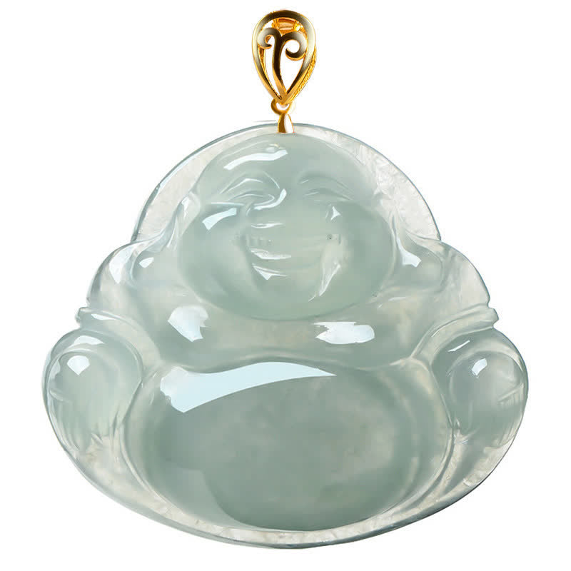 Lachender Buddha, natürlicher Jade-Halskettenanhänger aus 18-karätigem Gold - image 8