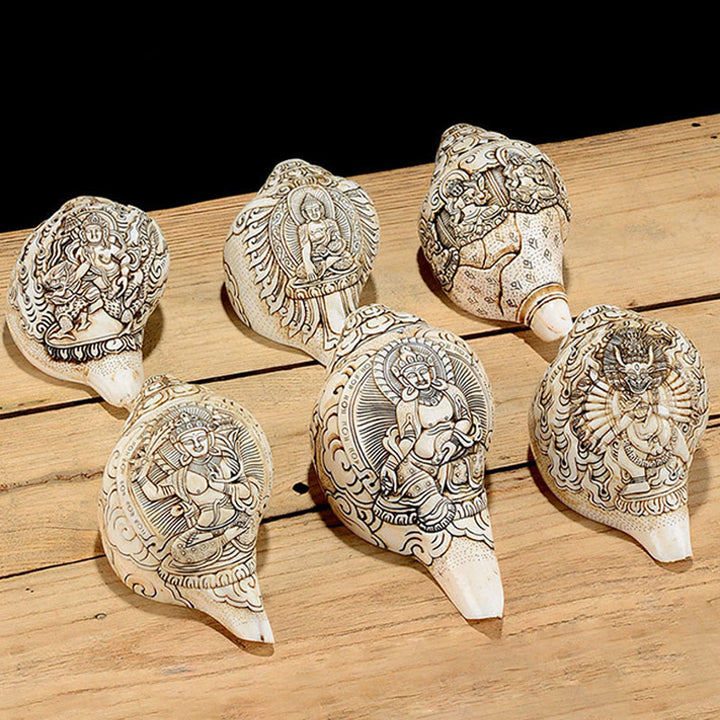 Tibetische handgemachte gravierte Shankha Buddha Avalokitesvara Conch Shell Reichtum Dekoration - image 3
