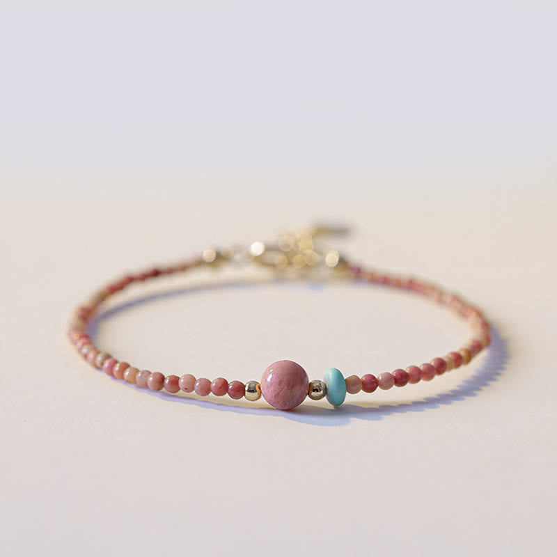 Buddha Stones Armband aus 14-karätig vergoldetem, natürlichem Rhodonit mit Liebesenergie - Rhodonit (Liebevolle Energie ♥ Mitgefühl) (Handgelenkumfang 14 + 4 cm) - image 0