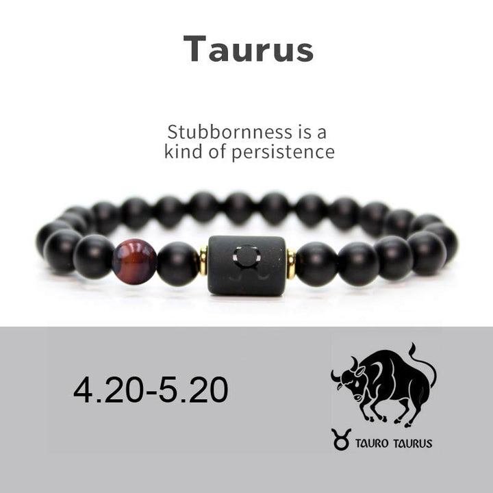 Buddha Stones 12 Sternbilder des Tierkreises, verstellbares Armband aus schwarzem Onyx