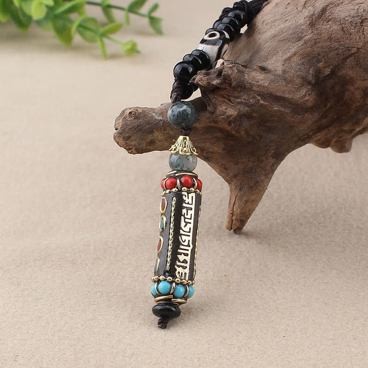 Buddha Stones Tibetische Om Mani Padme Hum Dzi Perle Wenge Holz Halskette Anhänger - image 9