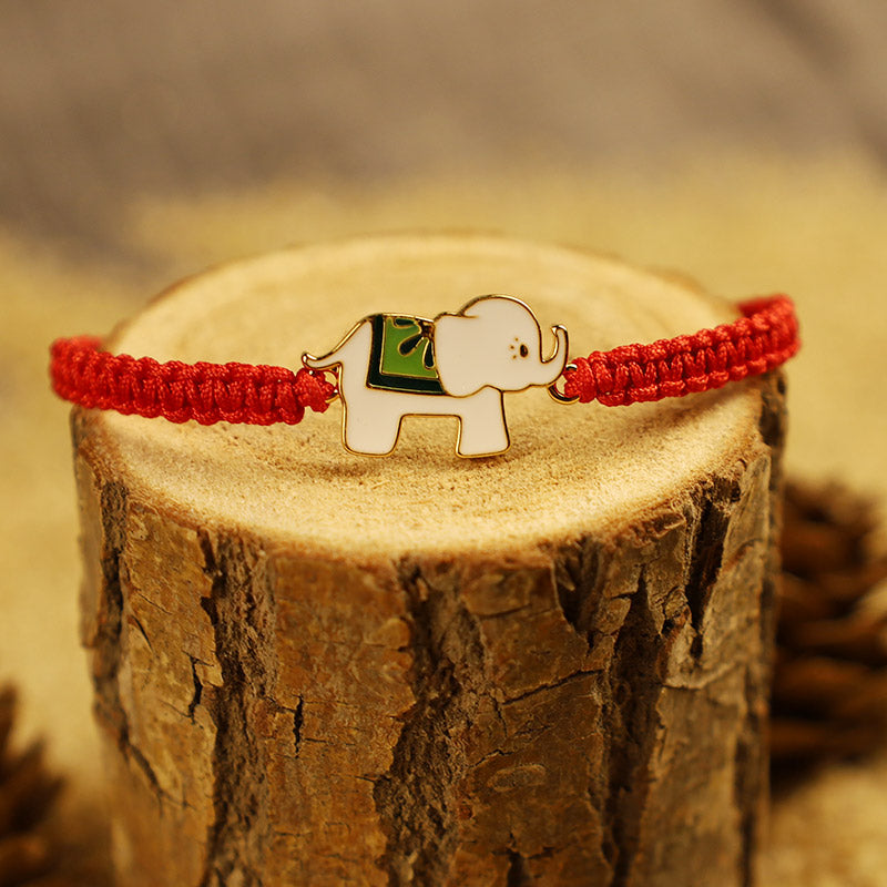 Buddha Stones Tibetisches handgefertigtes Armband aus 925er-Sterlingsilber, Glückselefant, rote Schnur