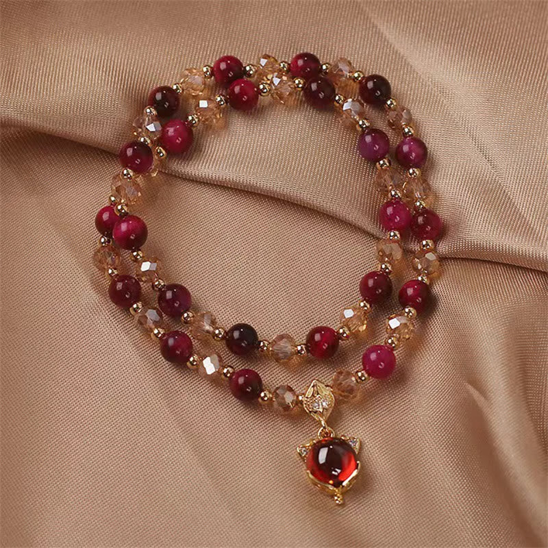 Buddha Stones Rotes Tigerauge-Fuchs-Schutz-Doppelwickelarmband