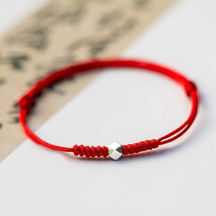 Buddha Stones, 925er Sterlingsilber, Glücksperlen-Schutzarmband, rotes dünnes geflochtenes Band - Quadratische Perle - Rot (Handgelenkumfang 14-18 cm) - image 13