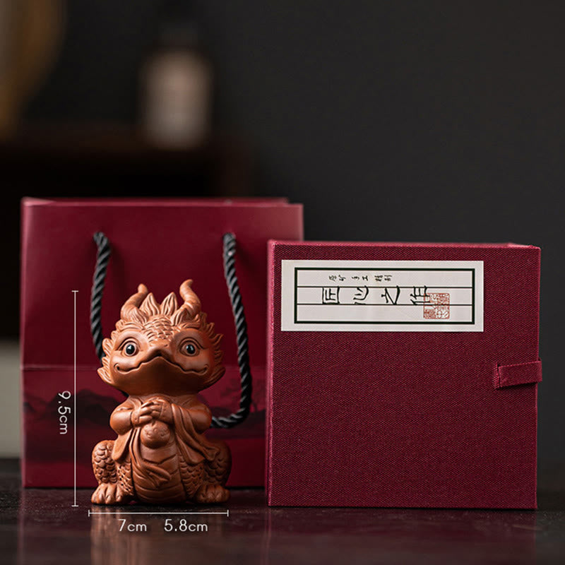 Buddha Stones, Glück, Drache, Reichtum, Tee, Haustier, lila Ton-Figur, Dekoration - Kleines Drachenmädchen – Braun (Geschenkbox) - image 23